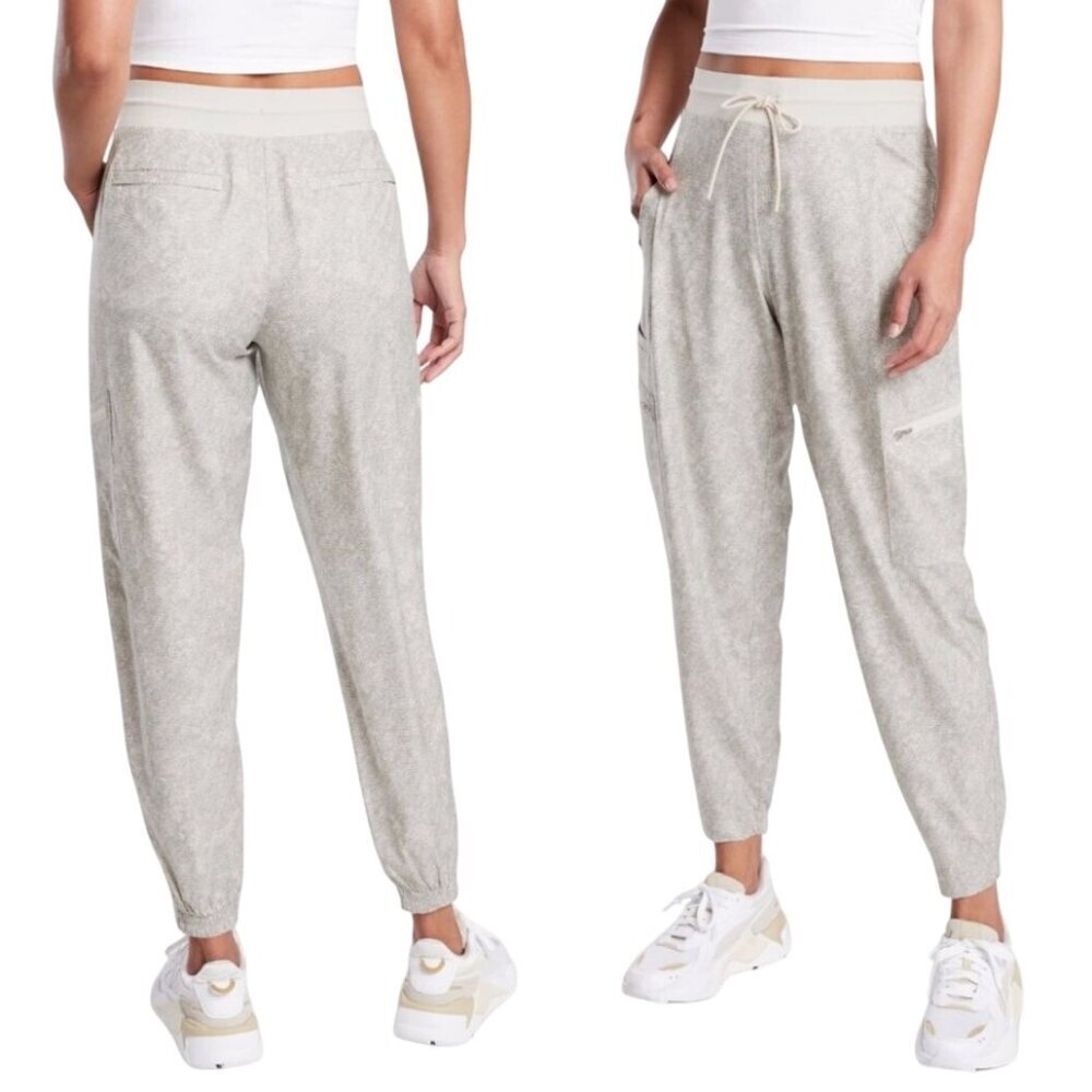 Athleta Venture Printed Jogger Pant Viper Gray Zip Pockets Size 8